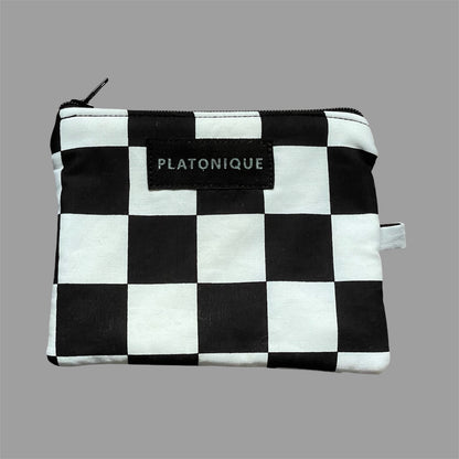 Zipper Pouch Checkered ( Black Lining )